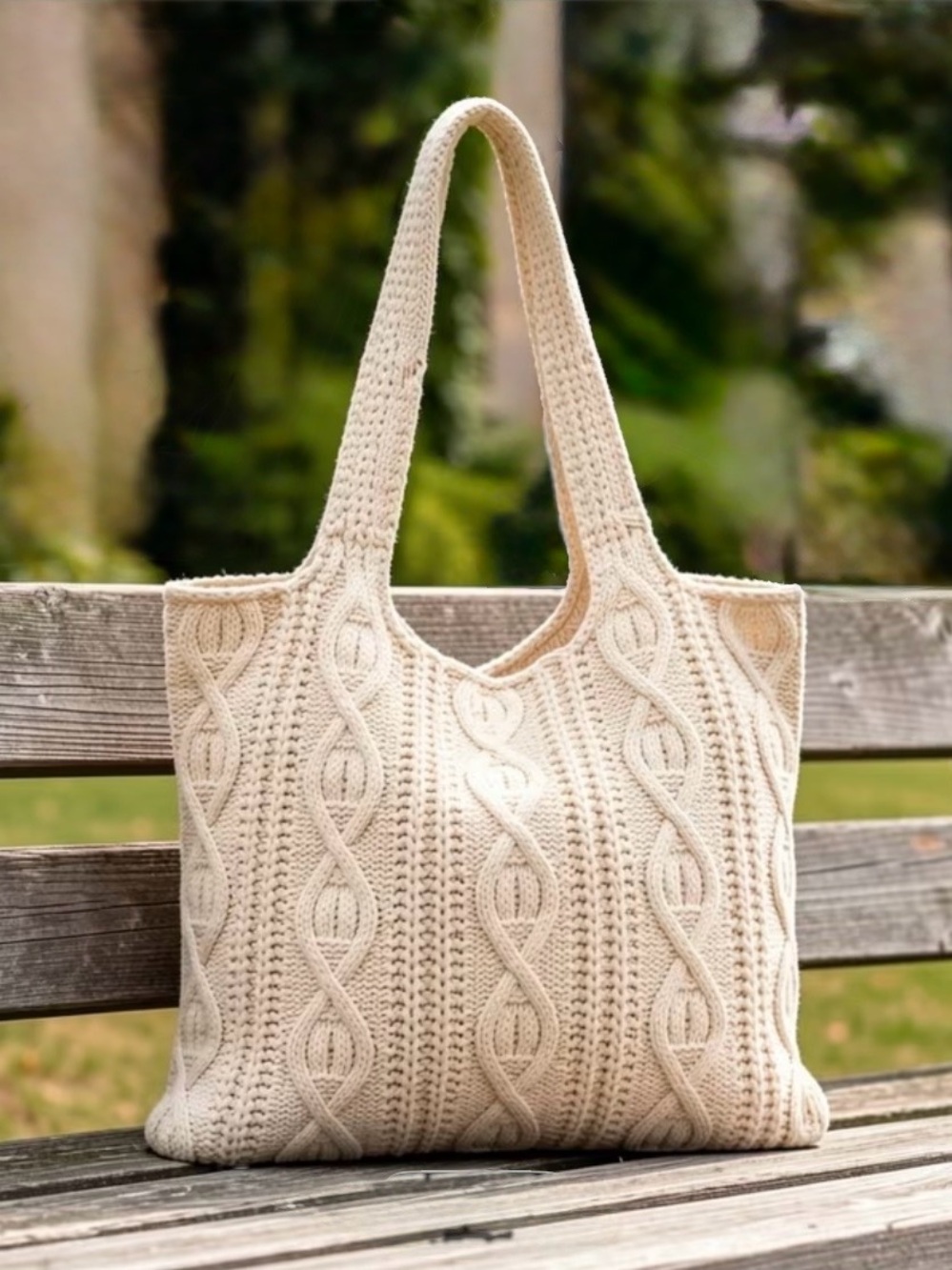 Cream Cable Knit Tote Bag - Classic Handbag